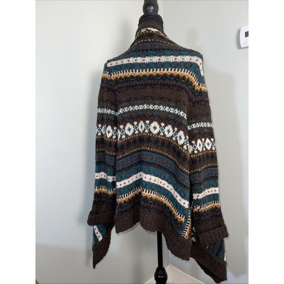 Anthropologie | Sleeping On Snow Brown Aztec Open Front Waterfall Cardigan M - Picture 4 of 7